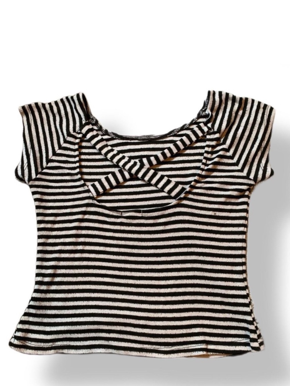 3 For $25 Y2K Striped Criss Cross Open Back Short Sleeve Crop Top